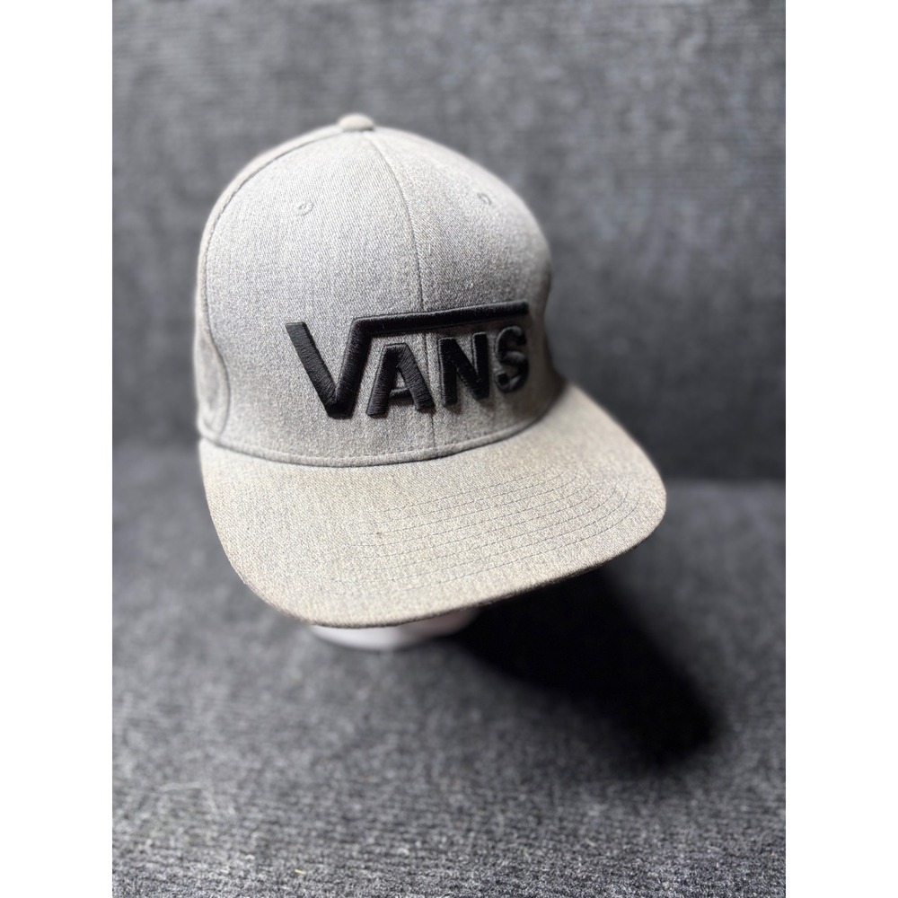 Vans Off The Wall Snapback Hat Heather Grey Black Embroidered Logo Flat Brim Cap